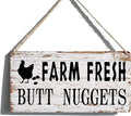 Funny Chicken Coop Signs Farm Decor - Farmhouse Kitchen Wall Decor, Rustic Outdoor Chicken Coop Decorations - Farm Fresh Butt Nuggets Sign, Wooden Home Decor Chicken Mom Gifts (6x12 Inch)