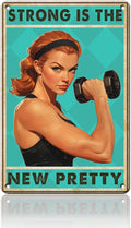 PEACHGARDEN Gym Decor Workout Room Vintage Metal Sign for Home Gym Wall Art Strong is The New Pretty Fitness Poster Motivational Workout Room 8x12inch