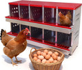 GarveeLife Wall-mountable Roll Away Metal Chicken Nesting Box for Laying Eggs, Rustproof Chicken Laying Boxes for Hens, Ventilated with Perch, Waterproof (Red, 10 Compartments with 10 Fake Eggs)