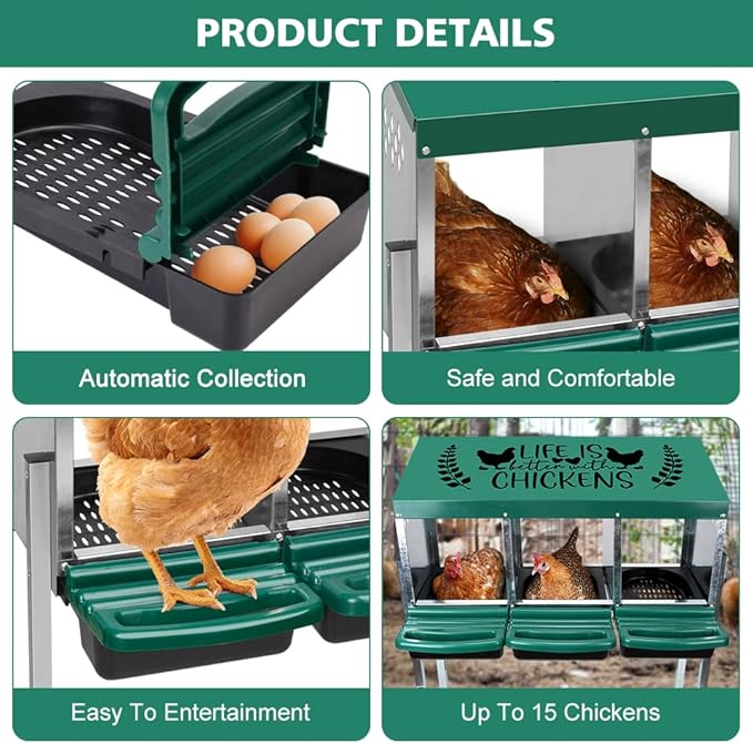 Tgeyd Nesting Boxes - 3 Holes for Laying Eggs - Chicken Brooder Box with Perch - Coops for 3 Up to 12 Chickens