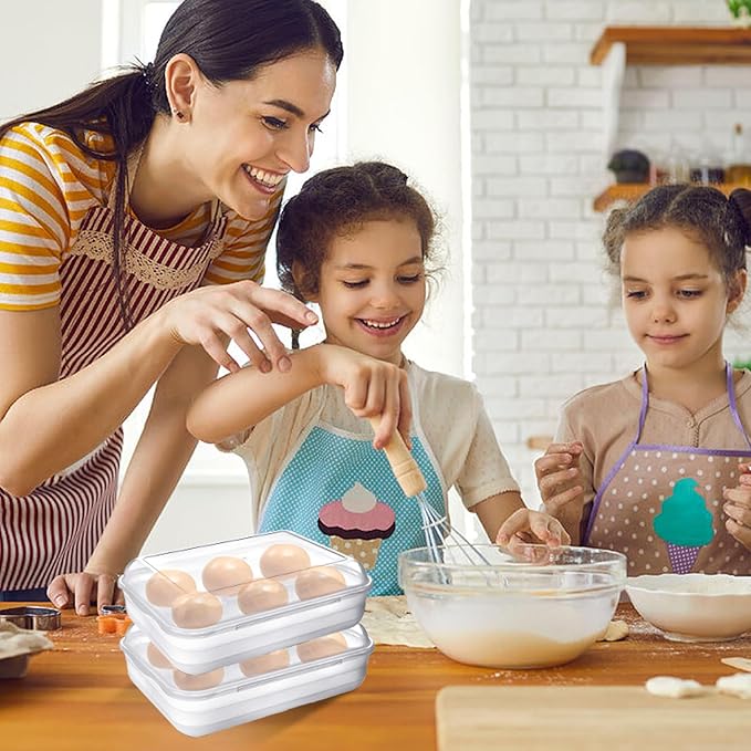 2 Pack Egg Container for Refrigerator, Shockproof 6 Grid Egg Storage Box Plastic Crisper Egg Holder for Countertop, Portable Egg Carriage for Outdoor Camping Picnic