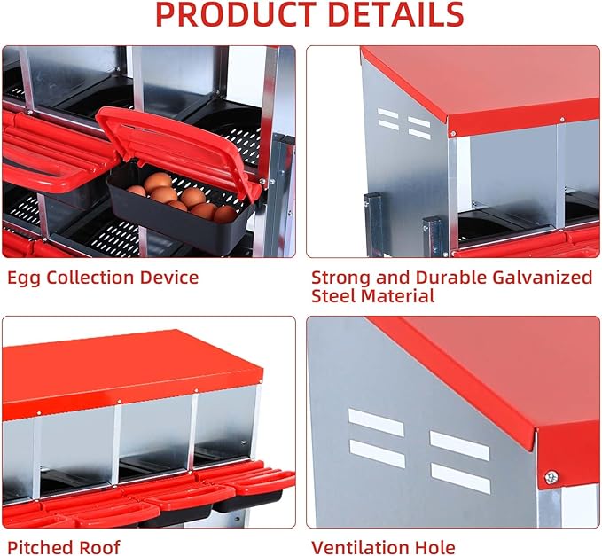 Chicken Nesting Boxes for Chickens,6 Hole Metal Roll Away Nest Box for Chicken Coop,Chickens Laying Egg, Lid Cover to Protect Eggs,Easy Egg Collection,Hen Roosting Boxes