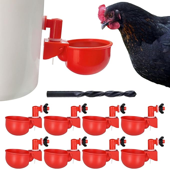Chicken Waterer Cups | Automatic Large Chicken Water Feeder for Chicks, Turkey, Ducks, Goose, Bunny and Birds | Poultry Waterer - BPA Free & Leak Proof Design (8 Pack)