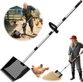 2-in-1 Chicken Poop Scooper & Rake, 12" Wide 63" Long Large Metal Chicken Coop Scooper for Sand with Ergonomic Grip, Heavy Duty Sifting Shovel Rake for Beach, Farm, Garden & Yard Waste (Black)