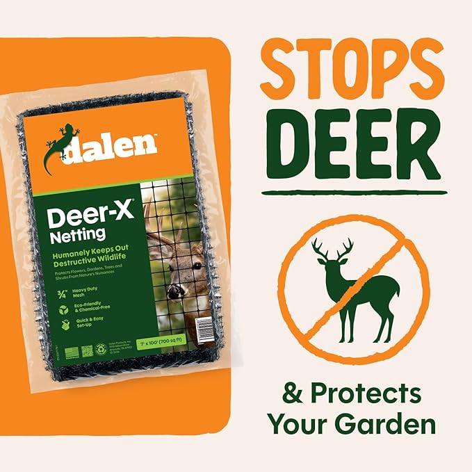 Dalen Deer X Protective Netting for Gardens and Landscapes - 7′ x 100′ - Strong and Durable 3/4″ Polypropylene Mesh with UV Inhibitors
