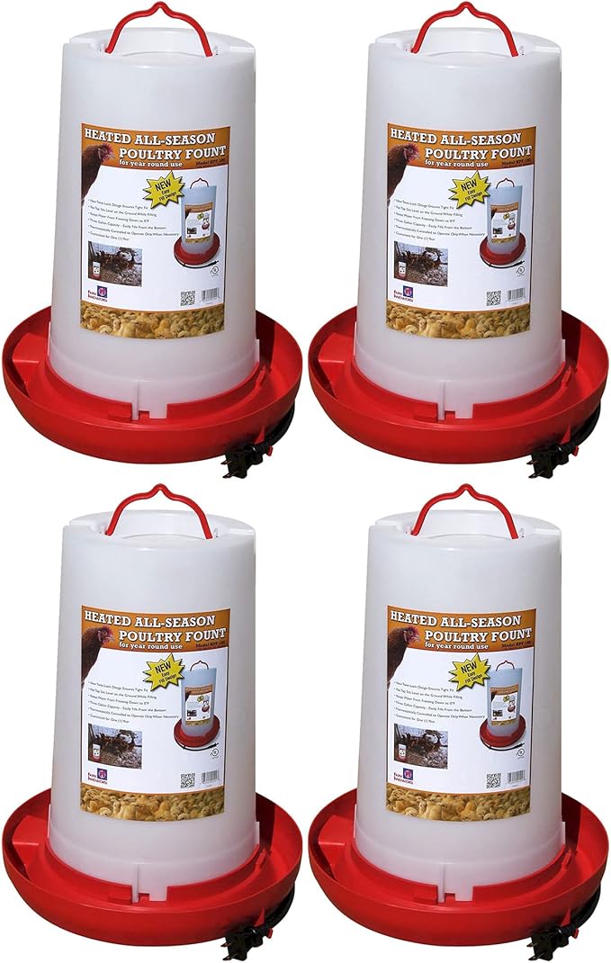 Farm Innovators 4 Pack Heated Chicken Waterer, Poultry Water Fountain, 3 Gallon