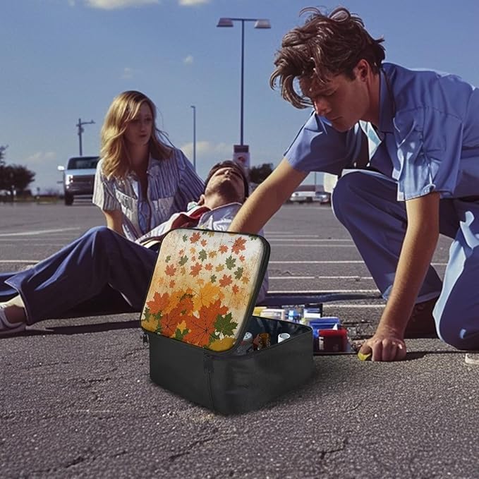 Rnyleeg Fall Medical Bag Empty Portable Car Medical Kit First Aid Kits for Businesses First Aid Bags Empty Home Medical Supplies Bag Maple Leaf