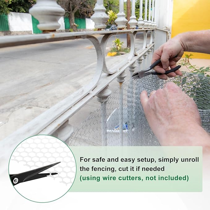1-Pack Floral Chicken Wire Mesh, 3.9 in x 33 ft Plastic Hexagonal Chicken Wire Fencing with 50 Garden Ties for Crafts/Poultry Netting/Garden/Plant Protection [White]