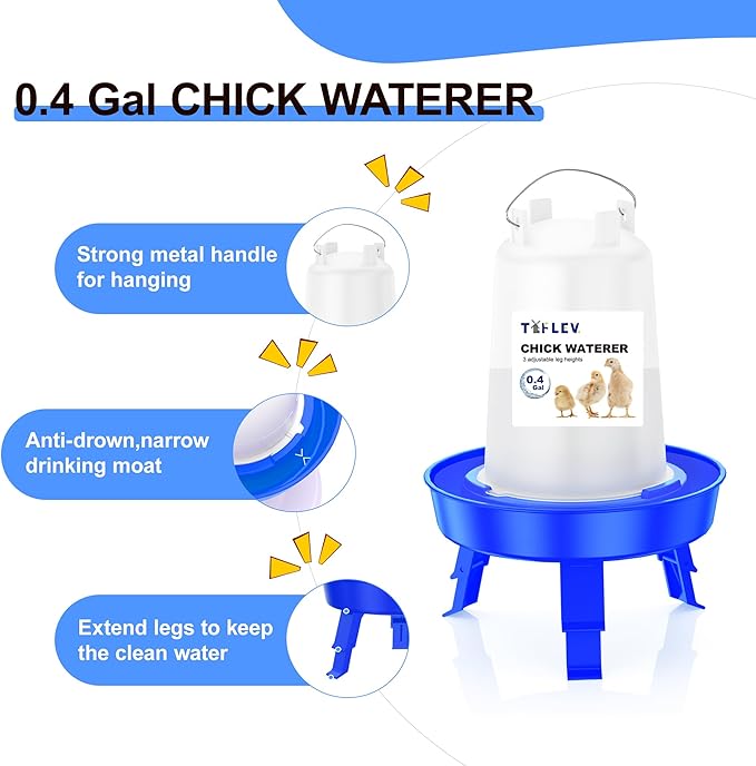Baby Chick Feeder and Waterer Set with Adjustable Height, Anti-Drown Poultry Waterer for Raising Chicks in Brooder (0.3 Gal Chick Feeder & 0.4 Gal Chick Waterer, Blue)
