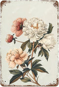 Flowers Metal Signs Peony Sign Vintage Tin Sign Retro Wall Art Decor for Living Room Bedroom Garden Yard Shop Bar 8×12 Inches