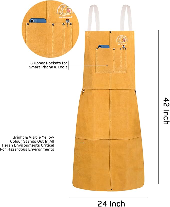 Strongarm Welding Aprons - FR Cotton & Split Leather Options - X-Tech Cross-Back Straps - Pockets - 24x36 / 24x42