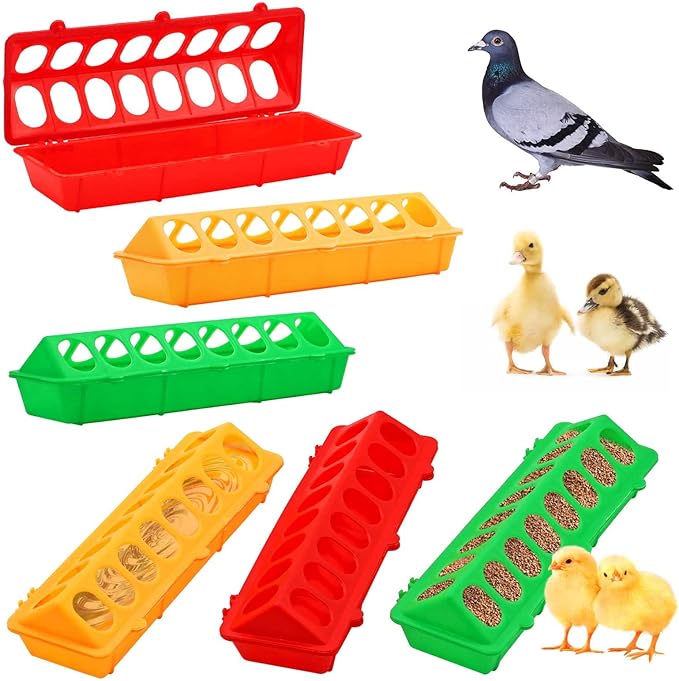 6 Pieces Plastic Flip Top Bird Small Poultry Feeder Quail Chick Feeder Waterer Poultry Feeding Tray Trough Dish Dispenser No Mess No Waste for Brooder Chickens Ducks Quails Pigeon Birds
