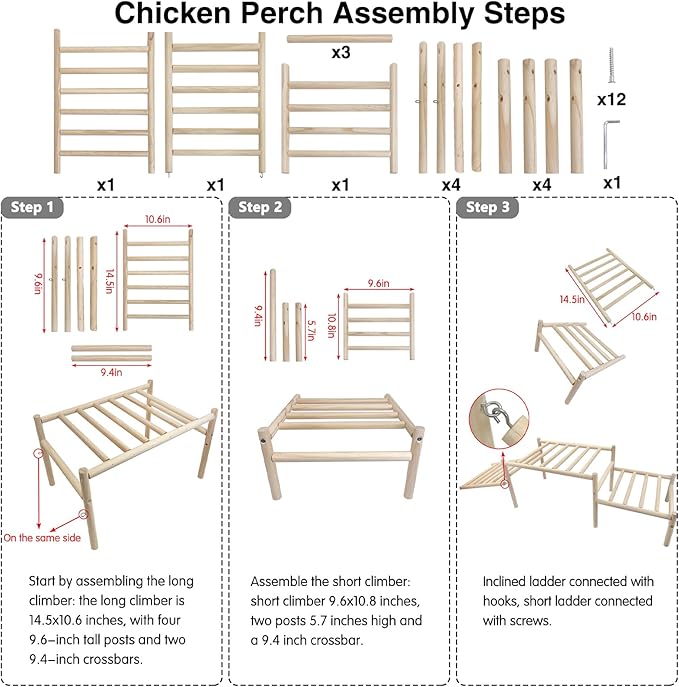 Hamiledyi Sloped Chicken Perch for Coop - Climbable Roosting Perch with Playground Design, Encourages Natural Exercise & Healthy Climbing Activity for Hens (Easy Assembly)