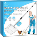 304 Stainless Steel Chicken Poop Scooper with 35" to 62" Adjustable Handle, Chicken Poop Scooper & Rake 2-in-1, Coop Cleaning Tool Scoop, Sifting Shovel for Goat Stall/Stable/Farm