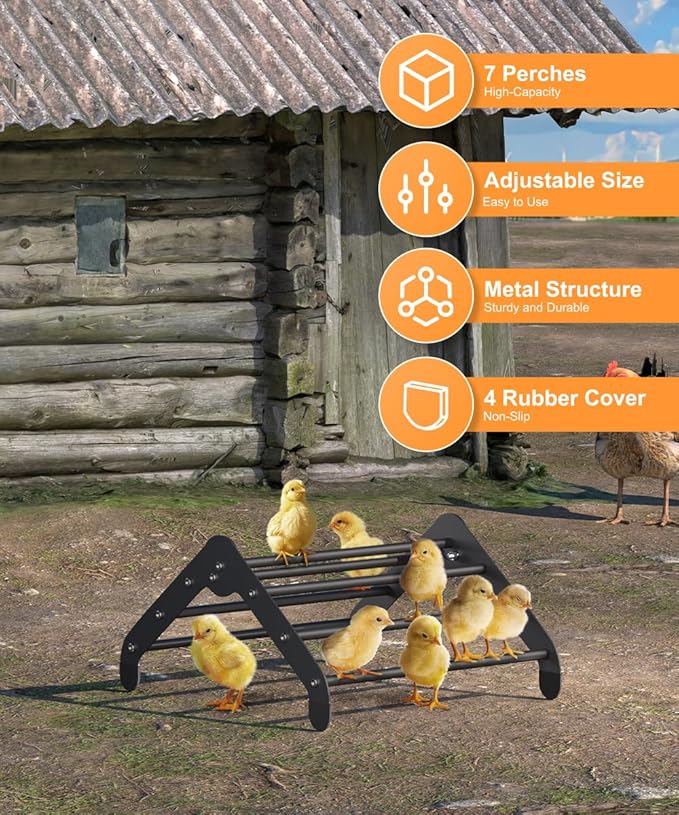 Koutemie Adjustable Chicken Perch for Coop, Heavy-Duty Metal Chick Roosting Bar for Brooder, Baby Chicks Stand Toy Training Perches for Bird Parrot Hens Macaw, Black