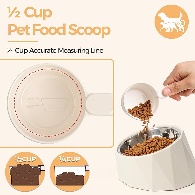 Dog Food Scoop 1/2 Cup - MSBC Melamine Pet Food Scoop Measuring Cup for Dog Cat Ferret Rabbit Bird Food, Half Cup Scoop Food-Grade Pet Feed Scoops with Handle, Dishwasher Safe, White
