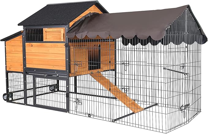 GUTINNEEN Mobile Chicken Coop Upgraded with All Arounded Metal Frame Expandable Hen House with Super Large Wheels for 4–6 Chickens, 3 Nesting Boxes, Metal Run, 85" L