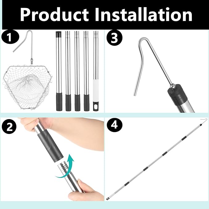 Chicken Net Catcher,74" Adjustable Extension Pole Chicken Hook Catcher Kit，The Animal Net Catcher Is Made Of Stainless Steel,Suitable For Catching Small Duck,Goose,Bird,Fish, Etc. （15.3 x 23.2" Net)