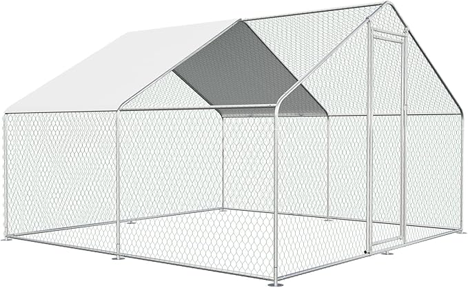 Large Metal Chicken Coop Walk-in Poultry Cage Chicken Run Pen Rabbit Duck House with Waterproof and Anti-UV Cover for Outdoor Farm Use