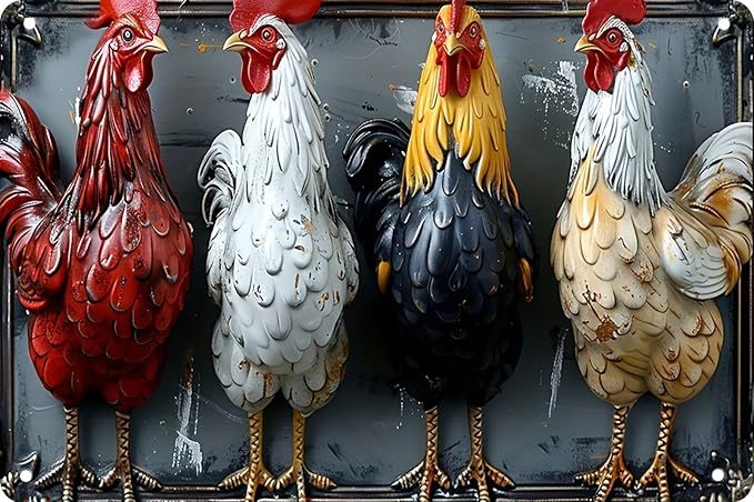 Retro Funny Chicken Tin Sign,Vintage Chicken Coop Metal Poster, Farm Wall Art Decor for Outdoor Home Fence Kitchen Bedroom,Gifts 8×12 Inches (CHICKEN)
