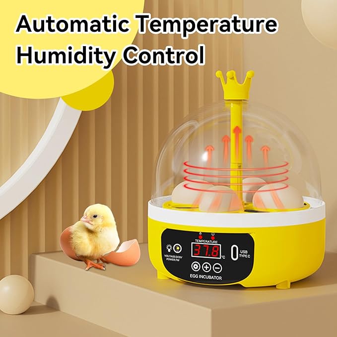 Mini Egg Incubator, 4 Egg Incubator Household Hatching Machine Automatic Temperature Humidity Control for Farm, Classroom, Home Use (Auto Turning)