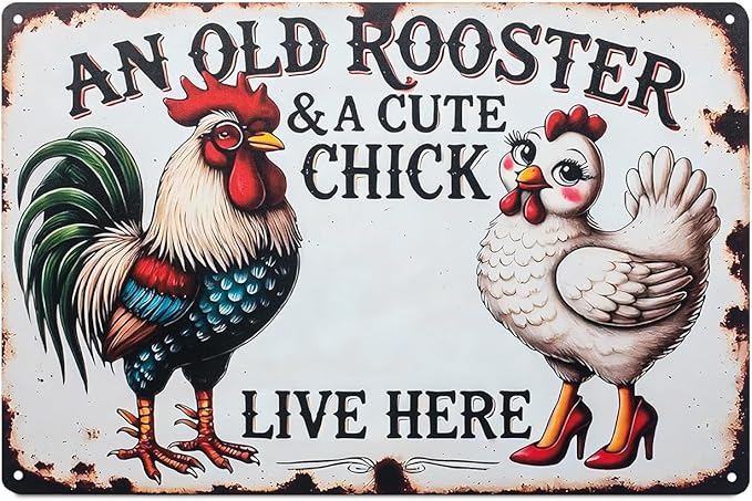 Funny Tin Signs Chicken Coop Decor Outdoor Vintage Rooster Gifts Yard-signs Decorative Signage For Farm and Garden 8×12 inches (H)
