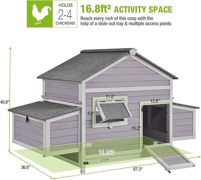 GUTINNEEN Chicken Coop Outdoor Expandable Hen House Poultry Cage with Two Nesting Box,Leakproof Pull-on Tray