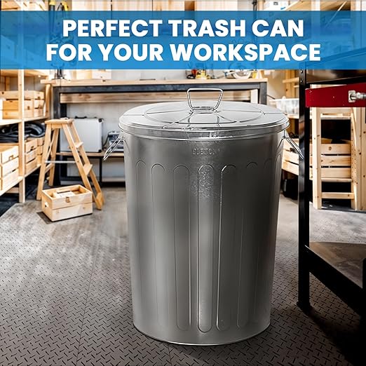 Plexon 20 Gallon Metal Trash Can and 5 Gallon Small Metal Trash Can with Lids Heavy-Duty Outdoor and Indoor Set for Storage Ash Bucket Bird Seed and Farm Use, Bundle