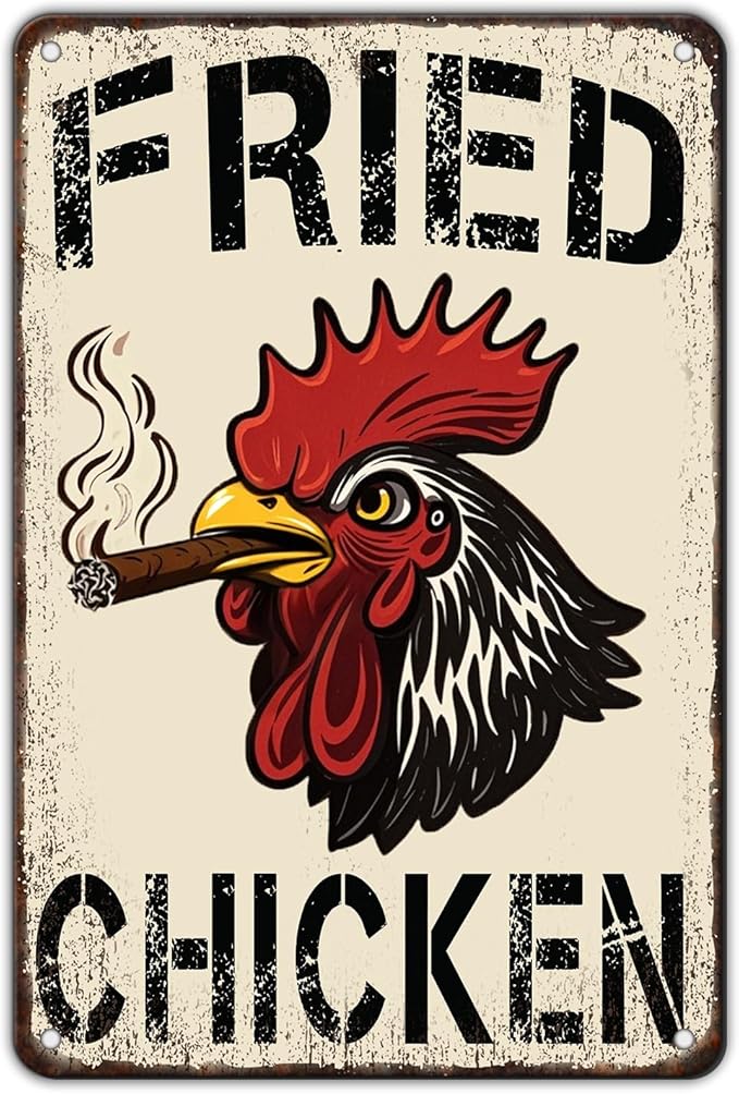 Fried Chicken Metal Signs Farm Chicken Cock Hen Tin Sign Rooster Wall Decor Bar Pub Home Garage Restaurant Garden Yard Decor12x8 Inch
