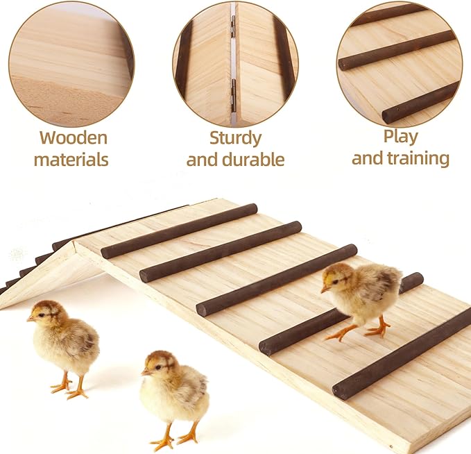 2-in-1 Chick Perch & Ramp Trainer Set, Wooden Chicken Roost Bar & Stand for Brooder Coop, Baby Chicken Supplies Toys for Chicks Ducks Quails and Small Animals