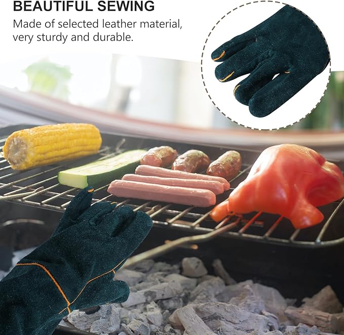 DOITOOL 60cm Long Sleeve Cowhide Welding Gloves Fireproof Leather Working Gloves Anti-bite Heat Resistant for Animal Handling and Outdoor Use