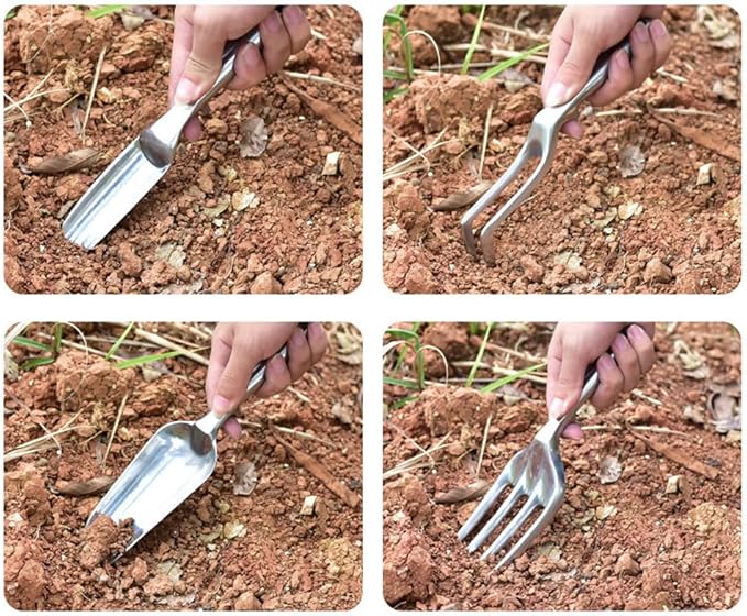 lasenersm 1 Piece Garden Fork Aluminum Alloy Hand Weeder Fork Tool Garden Hand Fork Gardening Hand Fork Hand Weed Fork Lawn Fork Garden Planter Tool for Yard Lawn and Farm, Silver
