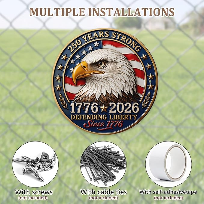 United States 250th Anniversary Metal Sign, 250th Anniversary USA Round Metal Signs for Home Decor, 250 Patriotic American Wall Signs Yard Signs, Gift for US Citizens, Patriotic Collectors