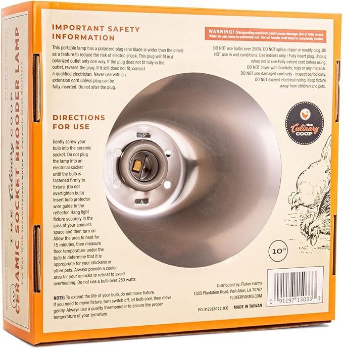 Fluker's Culinary Coop Brooder Lamp for Chicken Coop or Outdoor Animals, 10-Inch