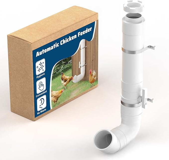 Automatic Chicken Feeder with Amount Controller,7 Pounds Capacity Hanging Chicken Feeder,Heavy Duty Pipe Chicken Coop Feeder No Waste,Poultry Gravity Feed Port for Chicken Feeding