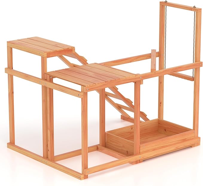 Chicken Coop, Chicken Perches with Swing Toy & Ladder & Platforms & Food Storage, Poultry Coop Cage Accessory Toy Outdoor for Entertainment Backyard Farm