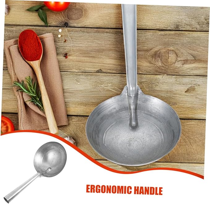 Toyvian Iron Feed Scoop with Ergonomic Handle Heavy Duty Ladle for Feeding and Watering Livestock Durable Iron Construction for Farmers and Homesteaders Feeding Tool