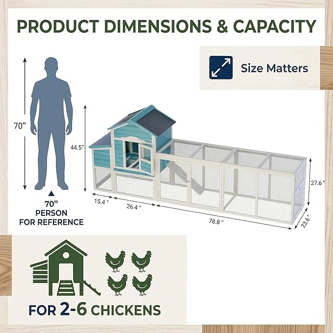 122" Large Wooden Chicken Coop with Run - Outdoor Hen House for 4-6 Chickens, Poultry Habitat Supplies with Chicken Nesting Box, Covered Chicken Enclosure & Big Chicken Coop Kits