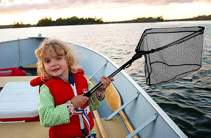 PLUSINNO Fishing Net Fish Floating Landing Net, Kayak Nets with Fixed Foldable Telescopic Pole Handle, Bass Trout Fishing Nets with Nylon Mesh for Pond Lake River, Fishing Gear Gifts for Men Anglers
