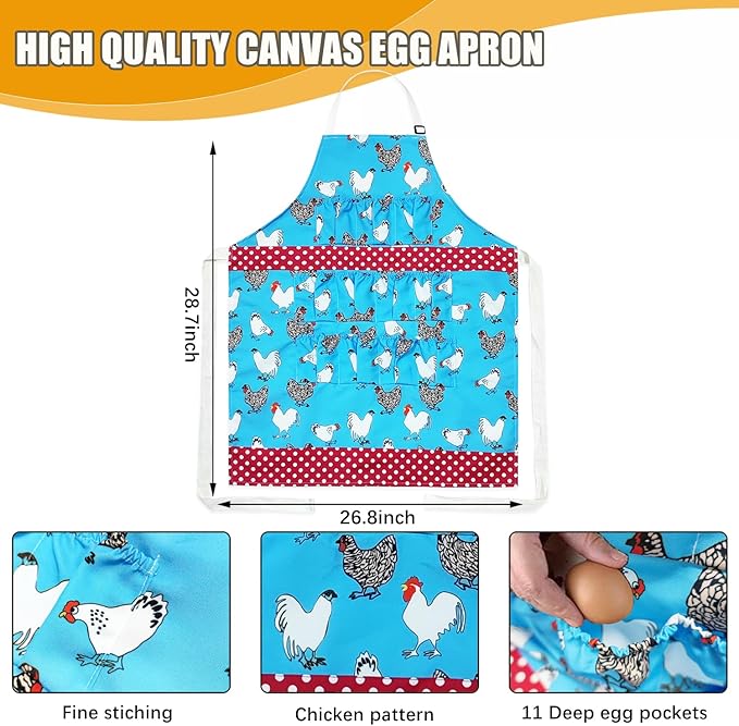 MOMWOW Chicken Egg Apron for Collecting Eggs - 11 Pocket Adult Egg Gathering Apron for Chicken Duck Goose Quail Eggs