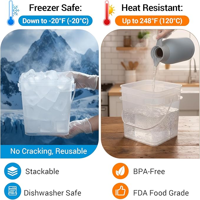 Bucket with Lid - 4 Packs Square Clear Plastic Storage Containers, Food Safe with Handle, Airtight Pressure Lids for Kitchen & Home(Clear, 68 oz)