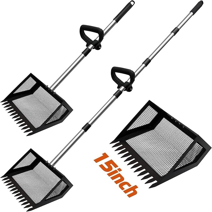 15 Inch Extra Large Chicken Poop Scooper Adjustable Scooper with Ergonomic Grip Sifting Litter Shovel Chicken Coop Scoop