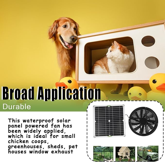 Solar Panel Fan Kit 10in 100W Waterproof Solar Panel Round Ventilation Case Exhaust Fan for Chicken Coops Greenhouse Shed Pet Small Outdoor Portable Mini Ventilator