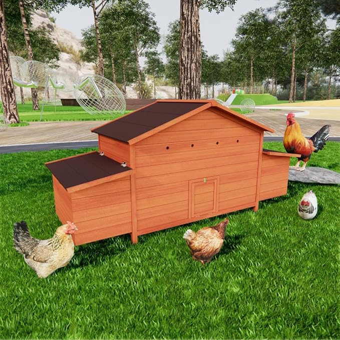 Spacious Wooden Chicken Coop for Backyard Chickens with Waterproof Base and Secure Latch System for Outdoor Use