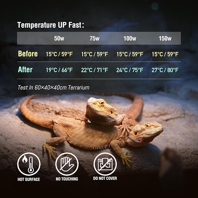 Leoterra 50W Ceramic Heat Emitter Bulb, Low Wattage Reptile Heat Lamp for 10-20 Gallon Small Terrarium, Gentle No-Light Heat Source for Bearded Dragons, Geckos, Frogs, Hermit Crabs (2-Pack)