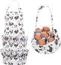Egg Collecting Apron and Basket, 14 Pouches Chicken Egg Apron with 7 Pouches Basket, Aprons for Fresh Eggs for Chicken, Duck, Goose, Bird, Various Poultry Collection