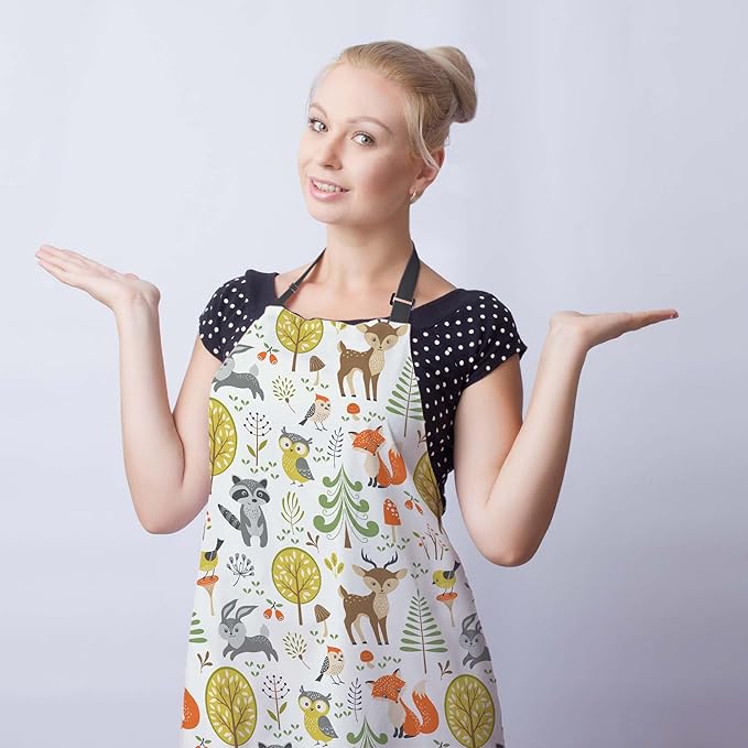 Gardening Apron for Women Cute Woodland Animals Cooking Aprons for Men for Kitchen Cooking Restaurant BBQ Painting Crafting 27” (W) x 31” (H), Waterproof Apron