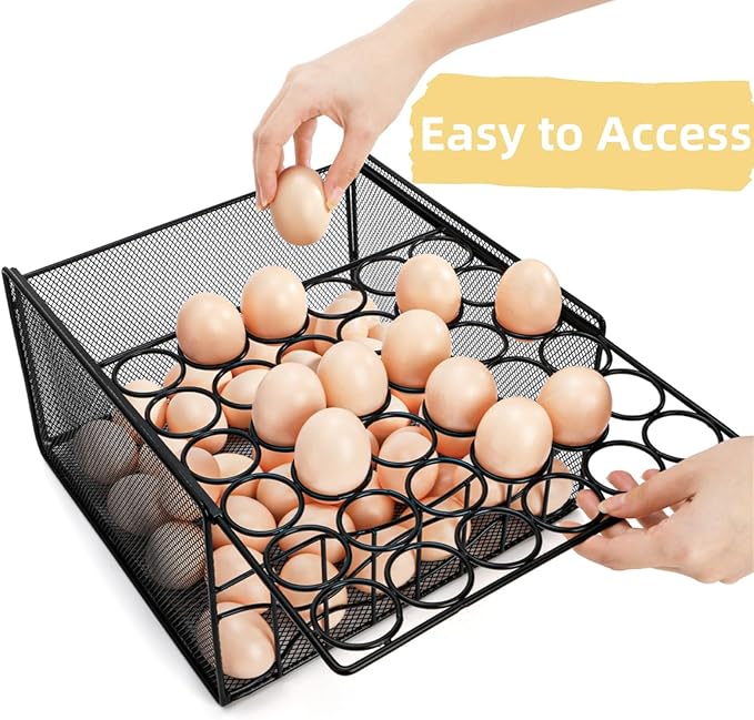 Egg Basket for Gathering, 2 Tier Large Fresh Egg Collecting Holder with Slide Tray, Holds 36 + 100 Eggs, Metal Wire Farm Eggs Storage Rack for Countertop, Chicken Duck Easter EGG, Fruit