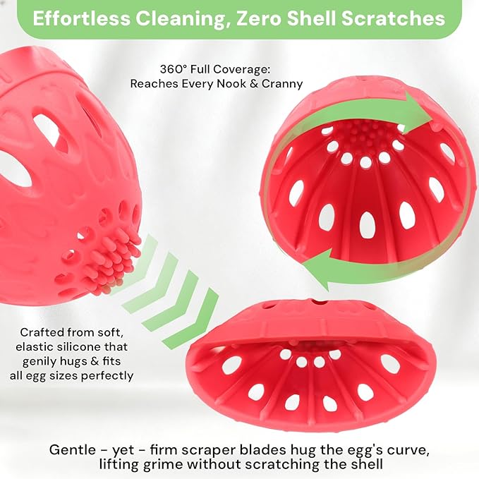 3-Pack Egg Washer, Egg Cleaner Scrubber for Fresh Eggs, and Vegetable Scrubber & Dish Brush Set - Flexible Vegetable Fruit Brush for Potato, Lemon, Cucumber, Cleaning Tools for Kitchen Sink