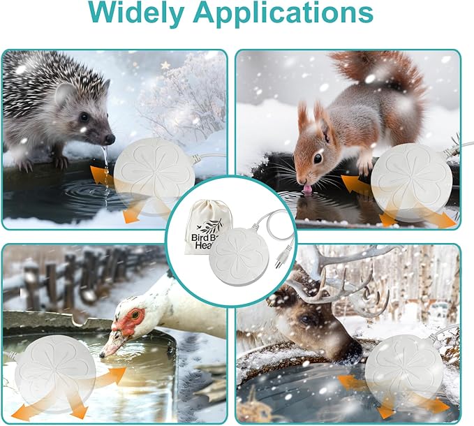110W Bird Bath Heater for Outdoors in Winter, Submergible Cast Aluminum Chicken Water Heater with Thermostatically Controlled Bird Bath Deicer Pond Deicer for Livestock